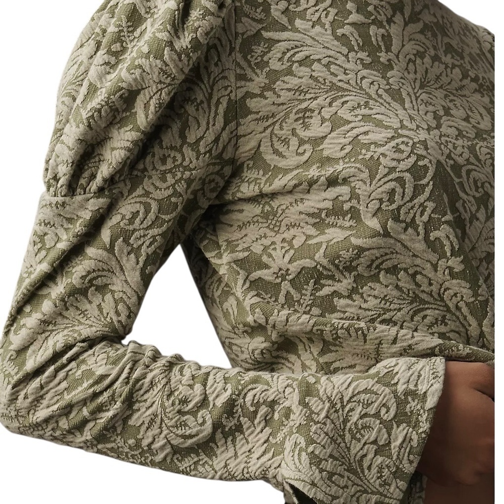 Anthropologie Jacquard Coquette Top Small Bow Boho Prairie Bell Puff Sleeve - Picture 3 of 15